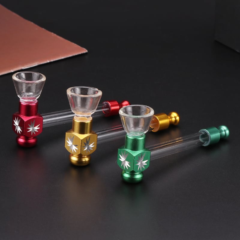 Aluminum carved square glass smoking pipe smoking accessories wholesale