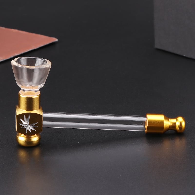 Aluminum carved square glass smoking pipe smoking accessories wholesale