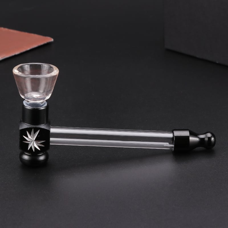 Aluminum carved square glass smoking pipe smoking accessories wholesale