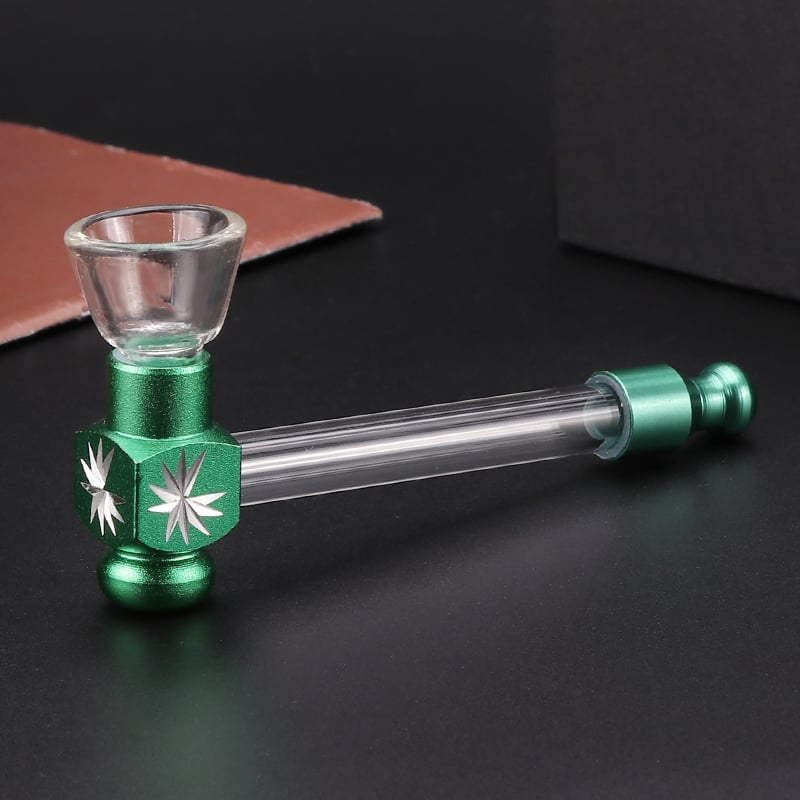 Aluminum carved square glass smoking pipe smoking accessories wholesale