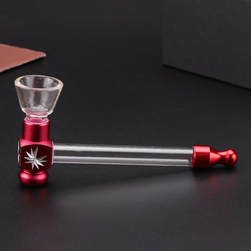 Aluminum carved square glass smoking pipe smoking accessories wholesale